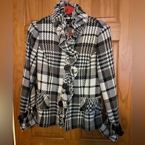 Etcetera plaid blazer brown taupe gray off white size 8 EUC